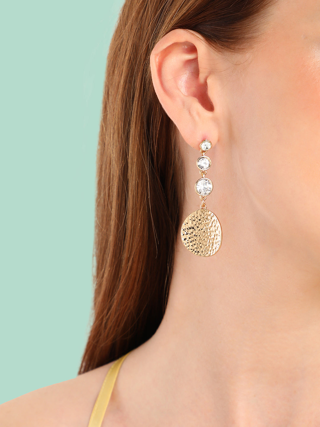 GOLD PLATED PARTY DESIGNER STONE DROP EARRING FOR WOMEN