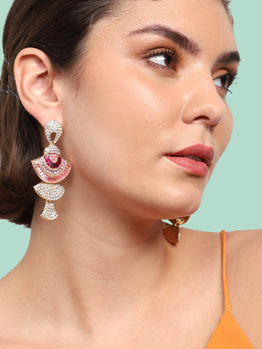GOLD PLATED PARTY DESIGNER STONE DROP EARRING FOR WOMEN