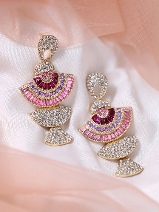GOLD PLATED PARTY DESIGNER STONE DROP EARRING FOR WOMEN