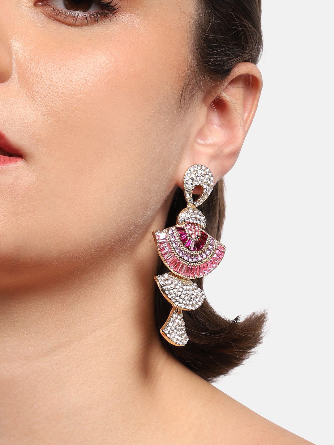 GOLD PLATED PARTY DESIGNER STONE DROP EARRING FOR WOMEN