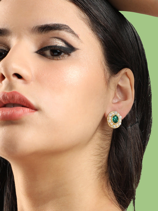 GOLD PLATED PARTY DESIGNER STONE STUD FOR WOMEN