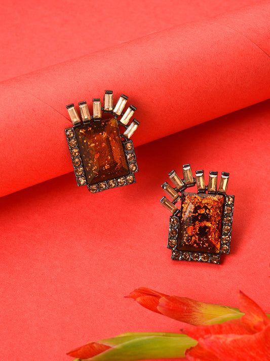 SOHI YELLOW CONTEMPORARY STUDS EARRINGS