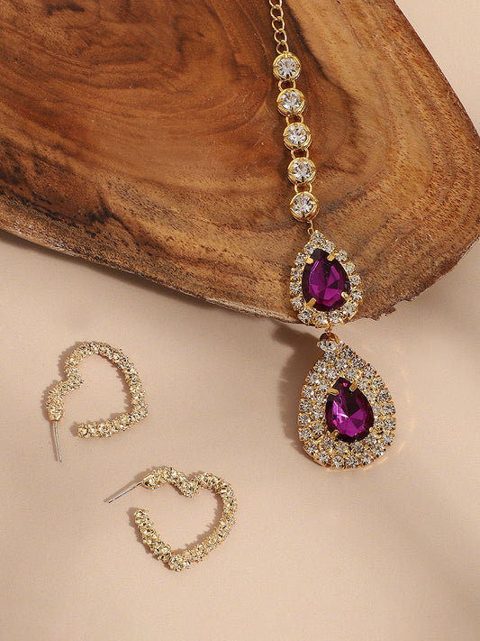 Pack Of Gold-Plated Earrings and Maang Tikka