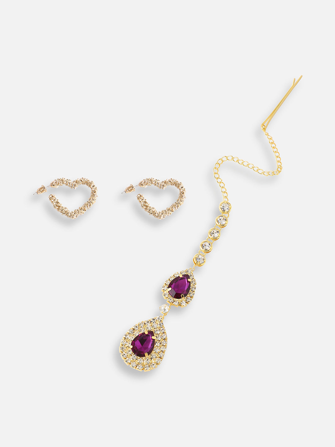 Pack Of Gold-Plated Earrings and Maang Tikka 