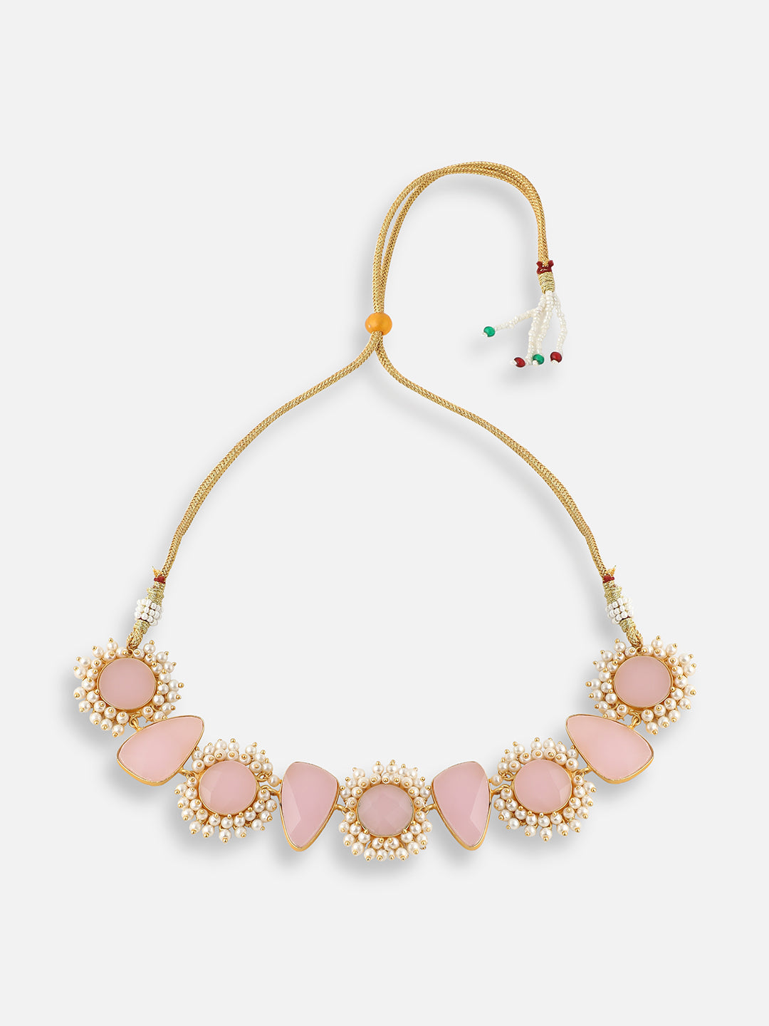 GOLD PLATED DESIGNER STONE BEADED NECKLACE AND EARRING SET