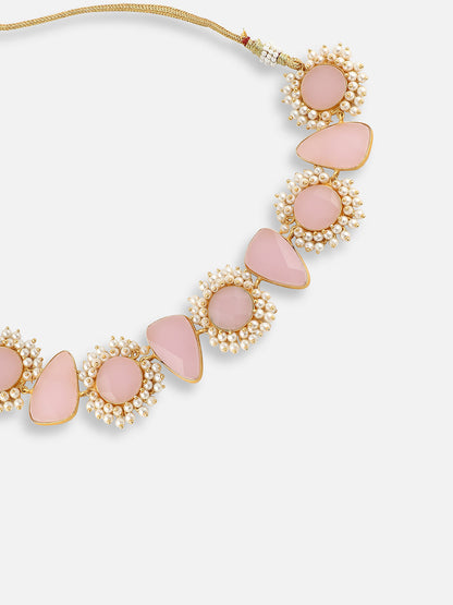 GOLD PLATED DESIGNER STONE BEADED NECKLACE AND EARRING SET