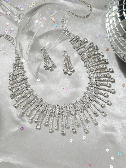 Silver Plated Designer Stone Party Necklace and Earring Set