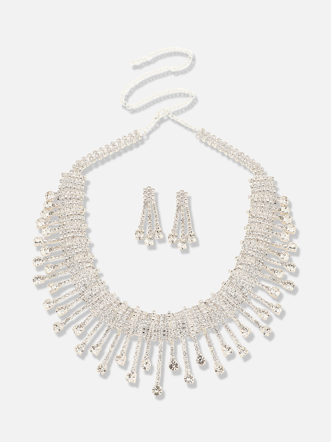 Silver Plated Designer Stone Party Necklace and Earring Set