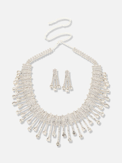 Silver Plated Designer Stone Party Necklace and Earring Set