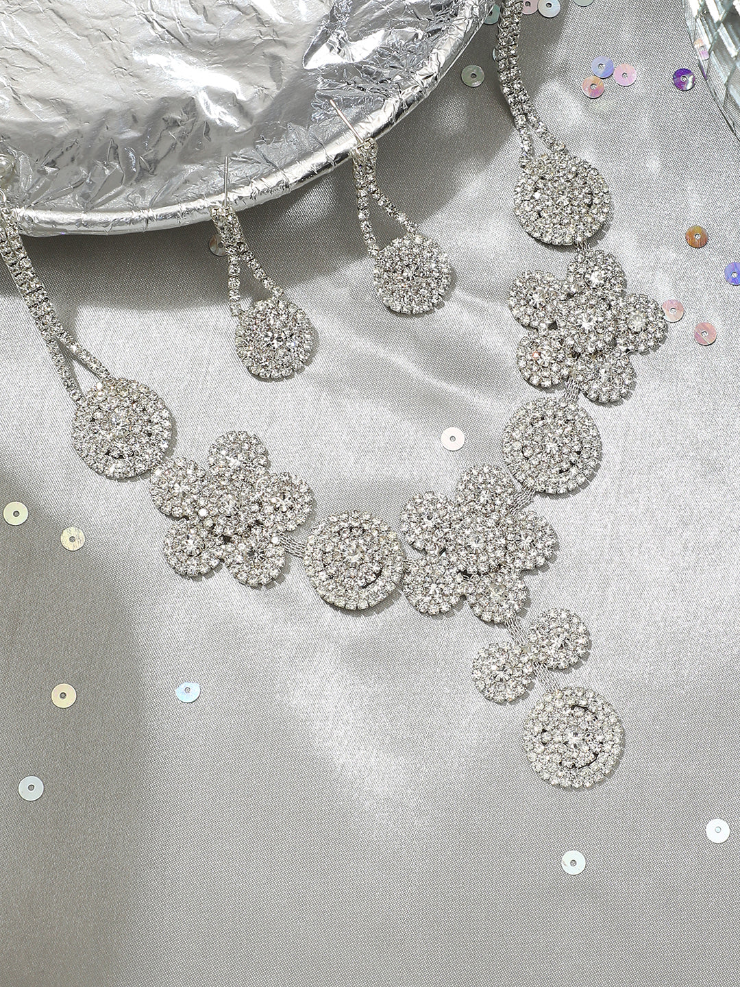 Silver Plated Designer Stone Party Necklace and Earring Set