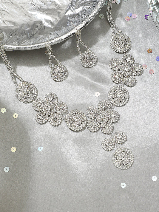 Silver Plated Designer Stone Party Necklace and Earring Set