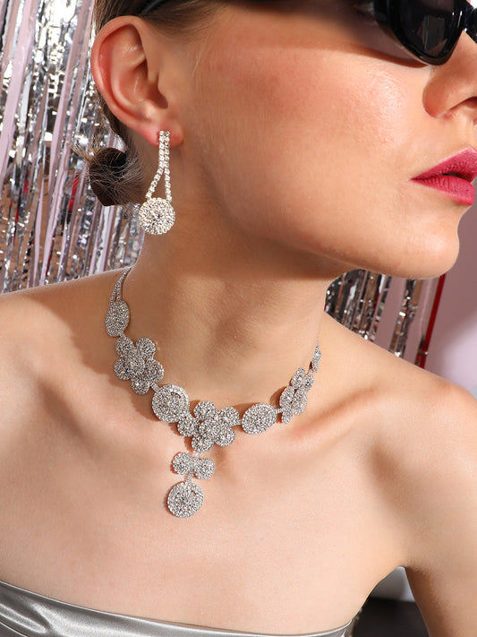 Silver Plated Designer Stone Party Necklace and Earring Set
