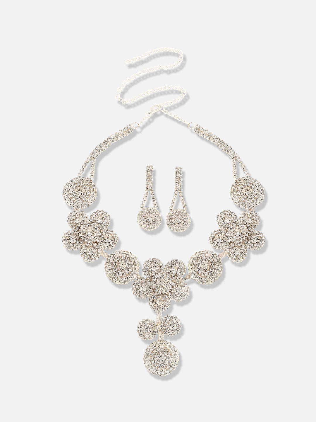 Silver Plated Designer Stone Party Necklace and Earring Set