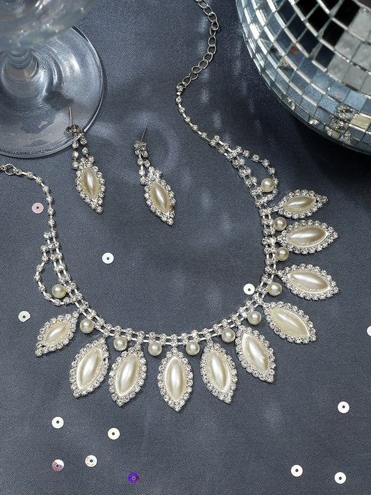 Silver Plated Designer Stone Party Necklace and Earring Set