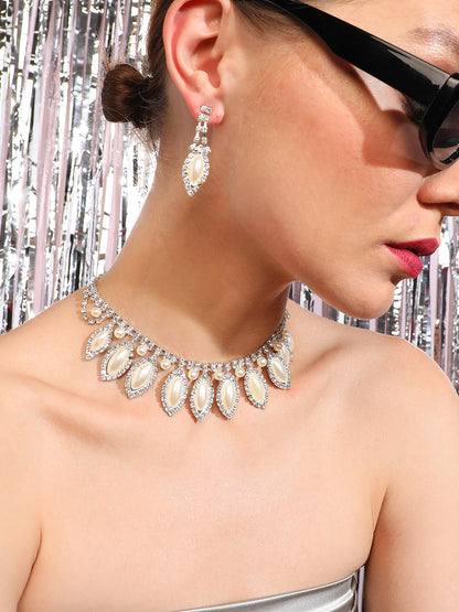 Silver Plated Designer Stone Party Necklace and Earring Set