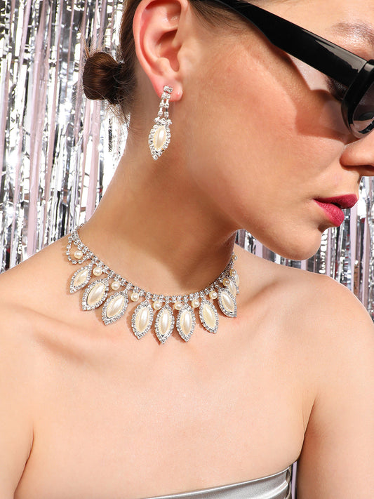 Silver Plated Designer Stone Party Necklace and Earring Set
