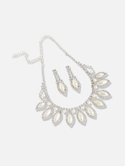Silver Plated Designer Stone Party Necklace and Earring Set