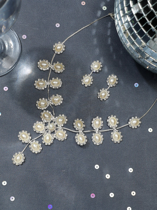 Silver Plated Designer Stone Party Necklace and Earring Set