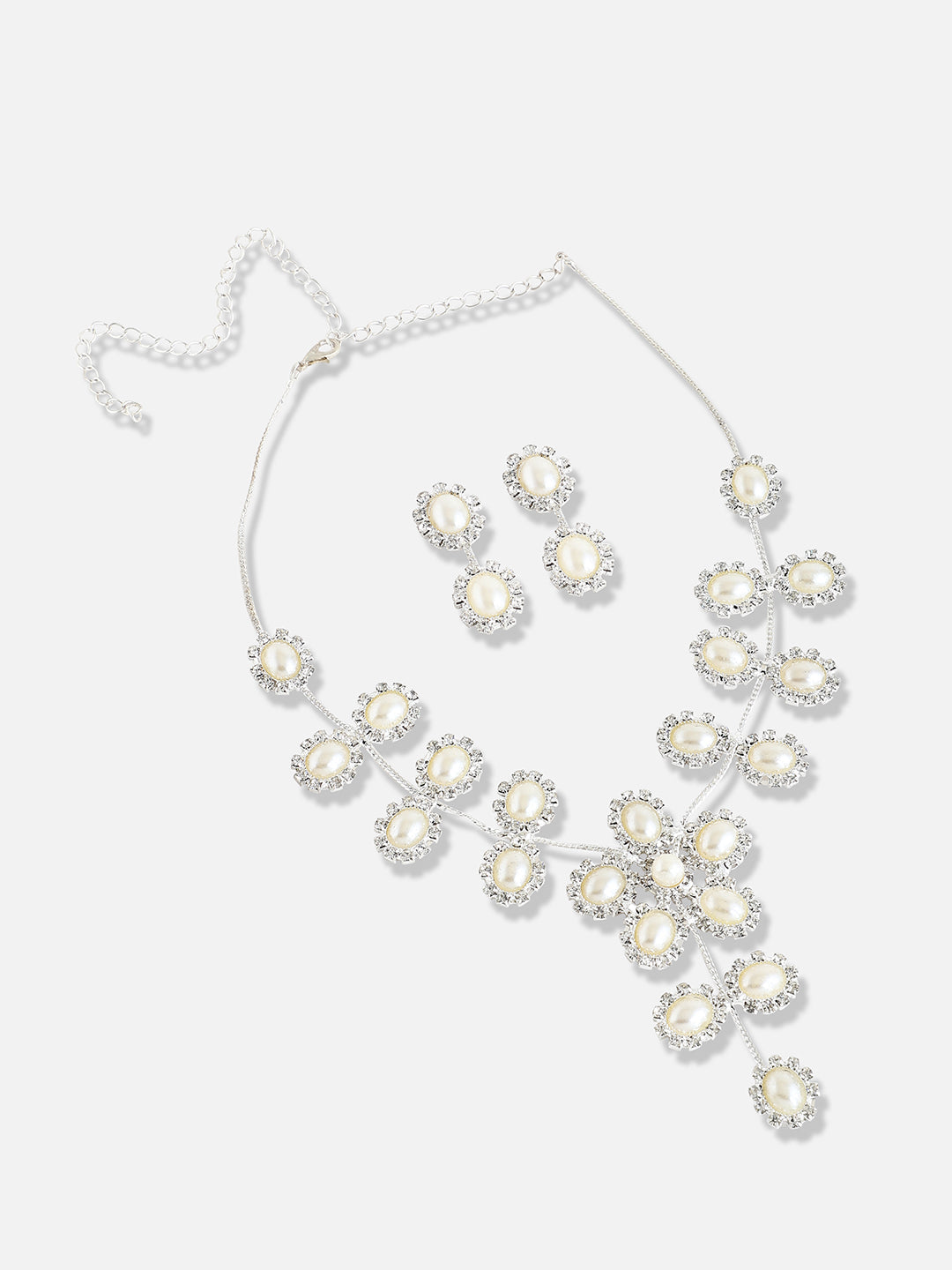 Silver Plated Designer Stone Party Necklace and Earring Set