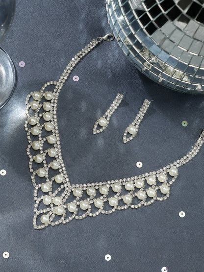 Silver Plated Designer Stone Party Necklace and Earring Set