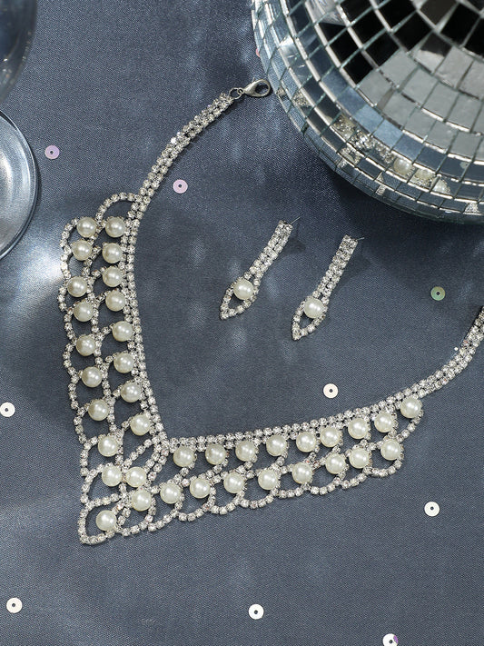 Silver Plated Designer Stone Party Necklace and Earring Set