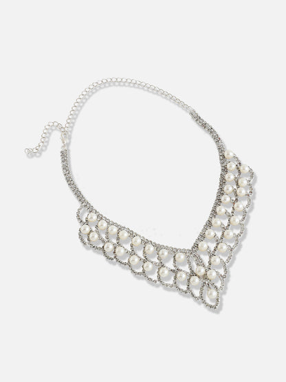 Silver Plated Designer Stone Party Necklace and Earring Set