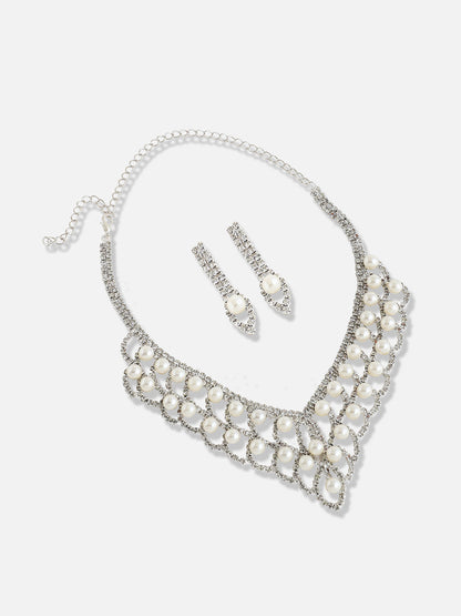 Silver Plated Designer Stone Party Necklace and Earring Set