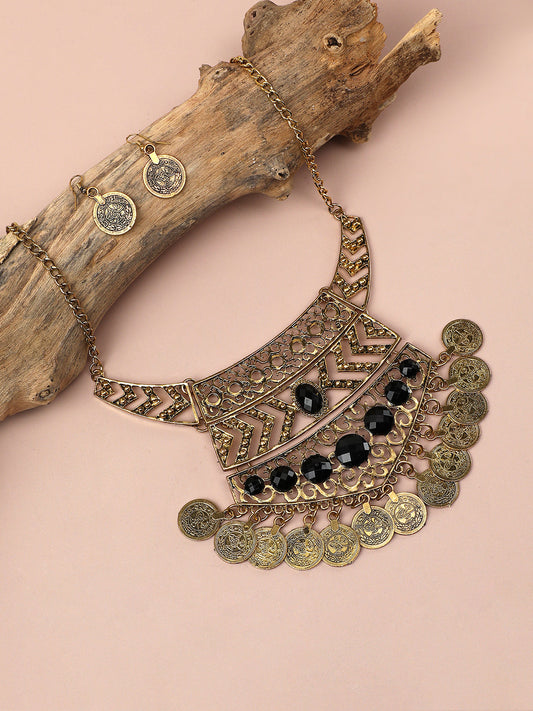 Gold Plated Designer Stone Party Necklace and Earring Set