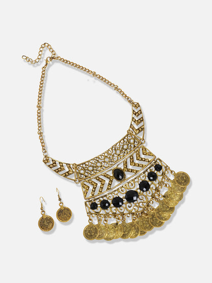 Gold Plated Designer Stone Party Necklace and Earring Set