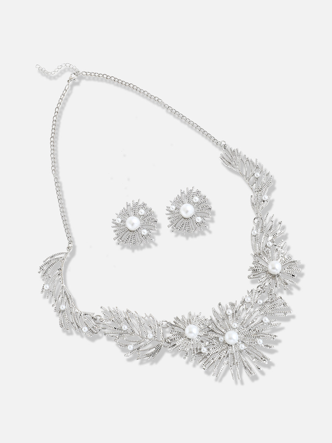 Silver Plated Designer Party Necklace and Earring Set