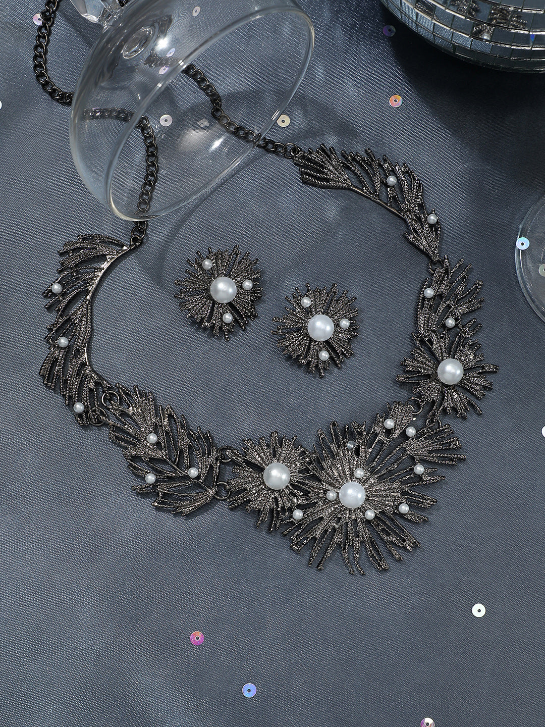 Silver Plated Designer Party Necklace and Earring Set