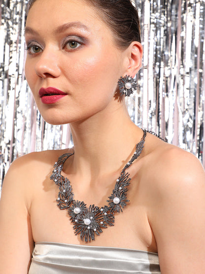 Silver Plated Designer Party Necklace and Earring Set