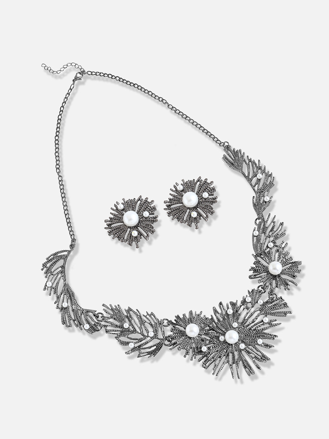 Silver Plated Designer Party Necklace and Earring Set