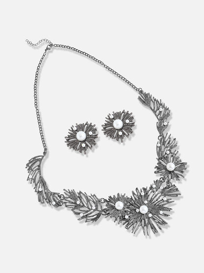 Silver Plated Designer Party Necklace and Earring Set