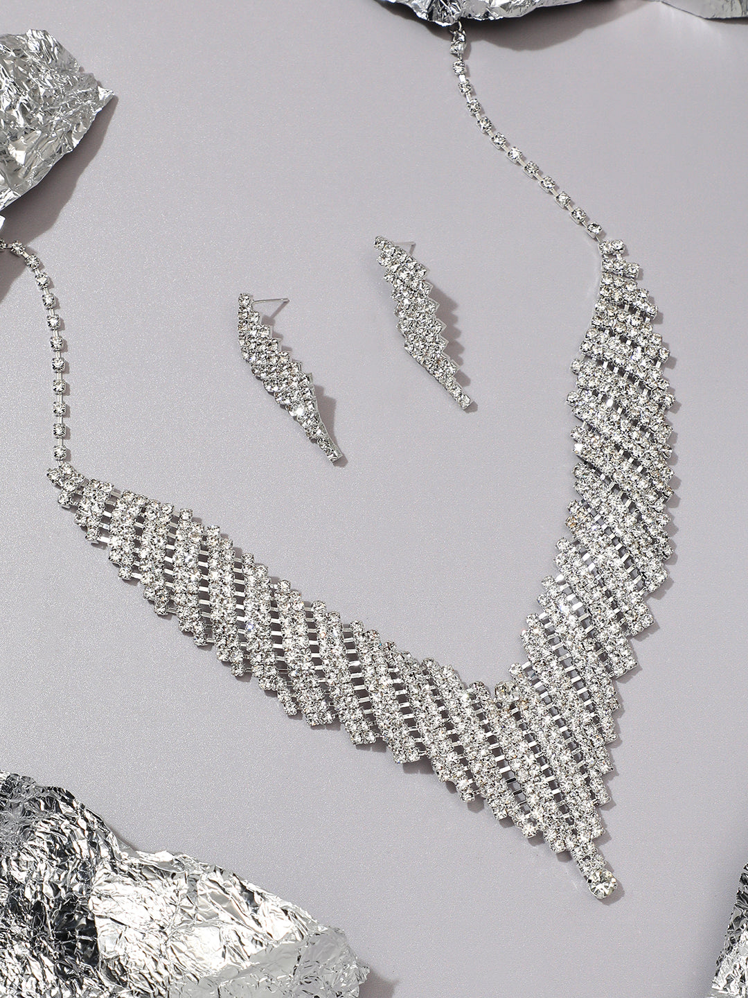 Silver Plated Designer Party Necklace and Earring Set