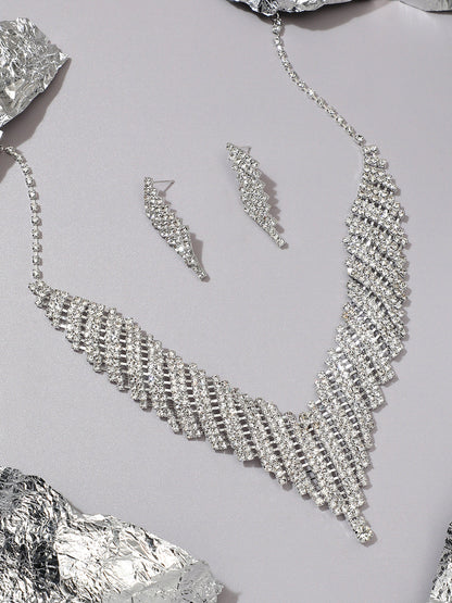 Silver Plated Designer Party Necklace and Earring Set