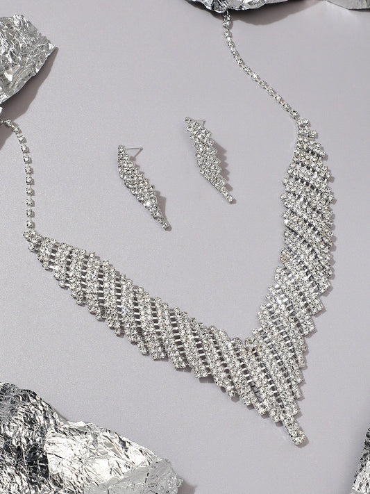 Silver Plated Designer Party Necklace and Earring Set