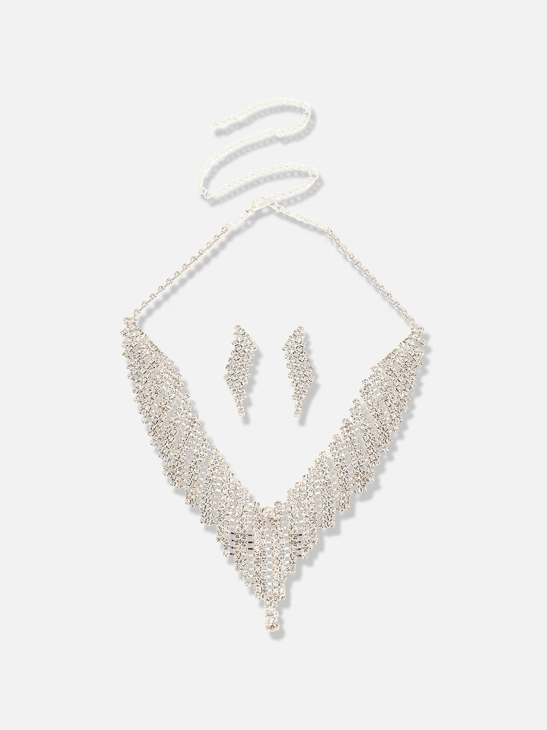 Silver Plated Designer Party Necklace and Earring Set
