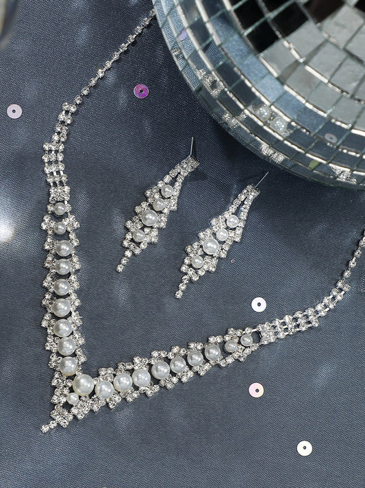 Silver Plated Designer Party Necklace and Earring Set