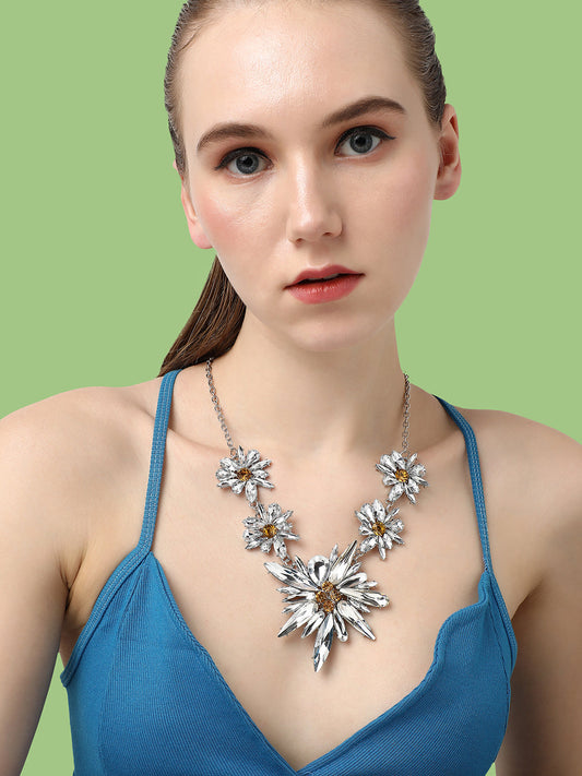 SILVER PLATED PARTY DESIGNER STONE STATEMENT NECKLACE FOR WOMEN