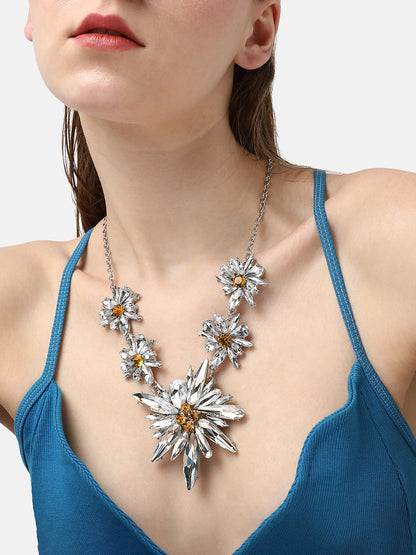 SILVER PLATED PARTY DESIGNER STONE STATEMENT NECKLACE FOR WOMEN