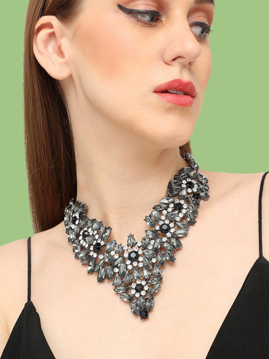 GOLD PLATED PARTY DESIGNER STONE STATEMENT NECKLACE FOR WOMEN