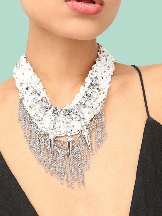 SILVER PLATED PARTY DESIGNER STONE STATEMENT NECKLACE FOR WOMEN