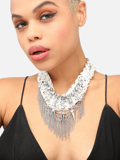 SILVER PLATED PARTY DESIGNER STONE STATEMENT NECKLACE FOR WOMEN