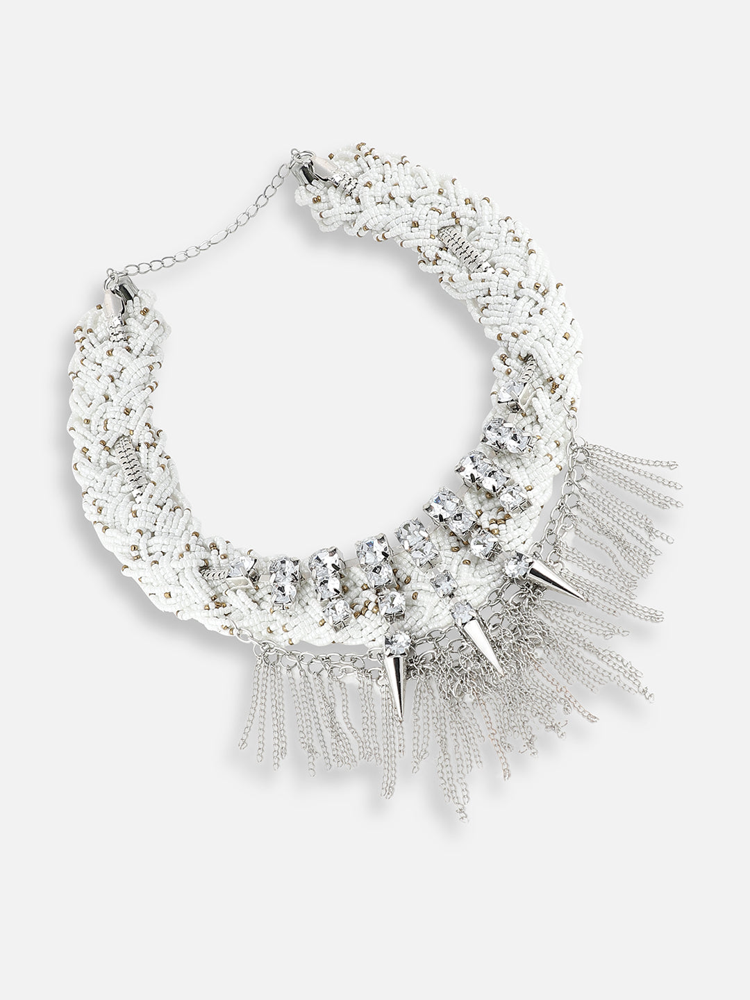 SILVER PLATED PARTY DESIGNER STONE STATEMENT NECKLACE FOR WOMEN
