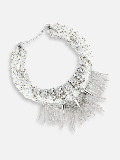 SILVER PLATED PARTY DESIGNER STONE STATEMENT NECKLACE FOR WOMEN