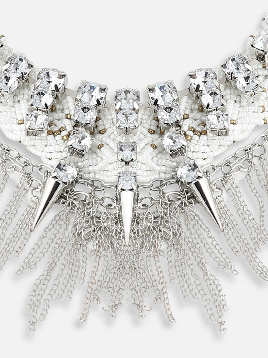 SILVER PLATED PARTY DESIGNER STONE STATEMENT NECKLACE FOR WOMEN