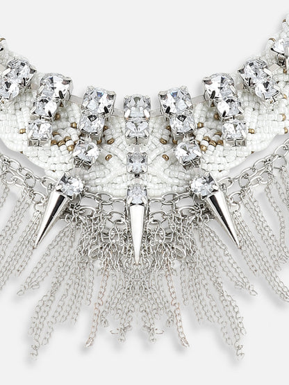 SILVER PLATED PARTY DESIGNER STONE STATEMENT NECKLACE FOR WOMEN