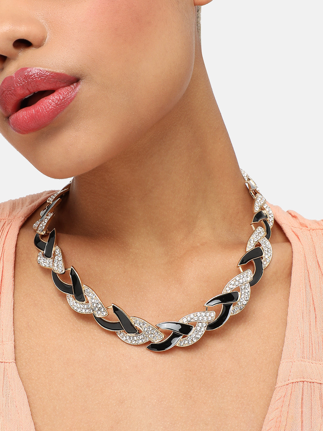 GOLD PLATED PARTY DESIGNER STONE STATEMENT NECKLACE FOR WOMEN