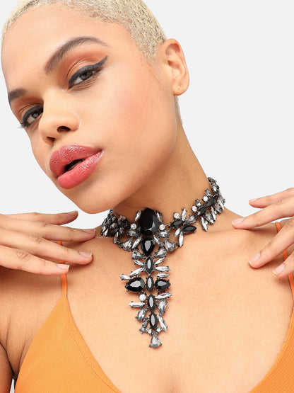 GOLD PLATED PARTY DESIGNER STONE STATEMENT NECKLACE FOR WOMEN